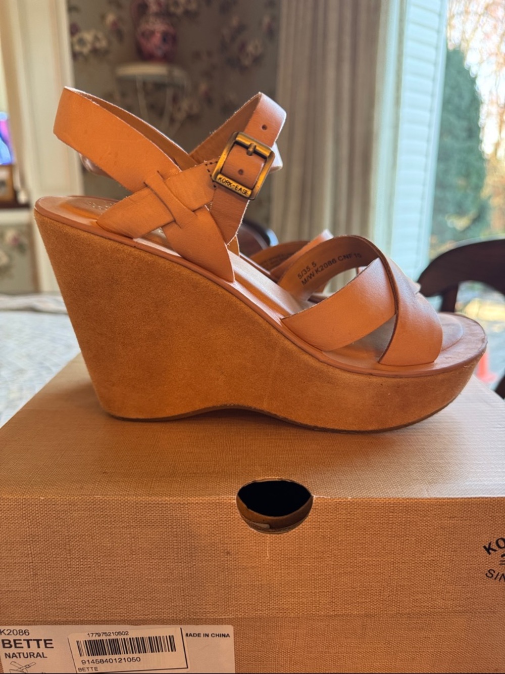 Kork-Ease Women's Cognac Leather Platform Sandals with Ankle Buckle - Picture 4 of 4